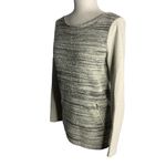 Loft  Boucle Pullover Sweater XS Black Grey Zippered Pockets Round Neck Photo 3