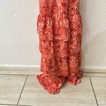 Outerknown  Pink Orange Ruffle Tier High Neck Split Strap Maxi Dress Floral Sz 2 Photo 7
