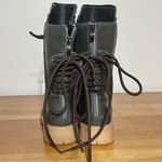 Source Unknown Women’s Studded Side Lace Up Chunky Ankle‎ Boots Size 7 Black Cross Tie Mid-Calf Photo 5