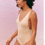 Aerie Ruffle Back One Piece Swimsuit Medium Women’s Pink Gray Striped 9798 Photo 0