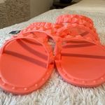 Olivia Miller Women's 9 Studded Jelly Slide Sandals Neon Coral Crossover Shoe Photo 3