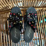 Free People  Lisbon Chunky Platform Heels Black Suede Flower‎ Embroidery Size 39 Photo 5