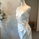 Amsale One Shoulder Bow Detail Cocktail Sheath Midi Dress White Size 14 Photo 7