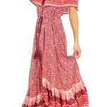 Nightcap  Clothing Samba Gown Sunrise Print Red Pink Smocked Waist Tassel Size 2 Photo 2