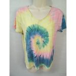 None Tie dyed women’s medium tee shirt Pink Yellow Blue‎ Green V Neck Photo 5