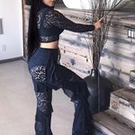 Missguided Carli Bybel x  Navy Blue Lace 2 Piece Festival Matching Set small 4-6 Photo 0