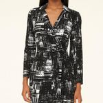 Calvin Klein  Wrap Mini Dress Collared V Neck Black White Print sz 4 Photo 0