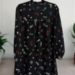 ZARA Long Sleeve Black Dress Small Empire Waist Goth Lightweight Floral Photo 0