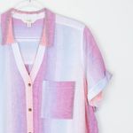Terra & Sky  Womens Button Down Linen Camp Shirt Size 0X Short Sleeve Ombre‎ Work Photo 1