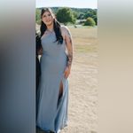 Azazie  Slate Blue Cross-Neck Maxi Dress Photo 2