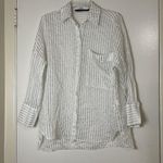 ZARA white shimmer stripe button down lightweight blouse shirt size small Photo 0