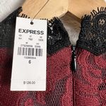 EXPRESS Black Red Lace Pleated Sleeveless Cocktail Midi Dress Size 6 Photo 9