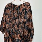 Rebecca Taylor  Women's Black Brown Arden Fern Print Silk Midi Dress Size Medium Photo 3