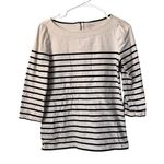 Loft Ann Τaylor black and cream striped 3/4 sleeve casual zip up top shirt Photo 0