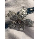 White Top Blue Jean Leaves Silver Flowers Embellished Half Zipper Size XXL‎ Photo 5