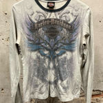 Harley Davidson  Womens Y2K Grunge Rhinestone Fitted Long Sleeve T-Shirt XL Photo 0