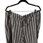 Per Se White & Blue Stripe Washable Linen & Viscose Blend Drawstring 1X Pants. Photo 2