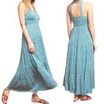 Maeve by Anthropologie SZ S Mabel Halter Maxi Dress Green Blue Tan Geo Print Photo 0