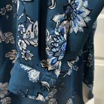 a.n.a  Teal Floral Lace-Up Blouse Photo 2