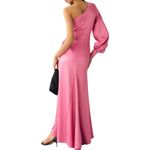 Mac Duggal Ieena for Candy Pink One Sleeve Satin Formal Bishop Sleeve size 2 Photo 2