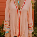 Ivy Jane Sheer Wrap Cardigan with Embroidery Pink Small Photo 0