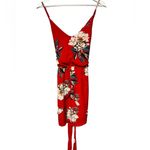 Zanzea Adorable Red Floral Mini Dress W/Tie Back at Waist Size Medium Photo 2