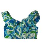 Maeve Women's Floral Ruffle Crop Top Size 1X Smocked Back Blue Green Summer Photo 5