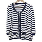 Peter Nygard  XL Full Zip Cardigan Sweater Striped Navy White Coastal Photo 1