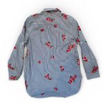 Calvin Klein  Striped Rose Embroidered Tunic Shirt Women's Long Sleeve Button Up Photo 3