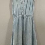 🦋 Blue Denim Bleach Distressed High Low Mini Dress Country Casual Summer Medium Photo 0