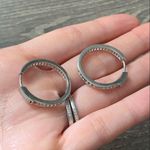 Sterling Silver 925 25mm Baguette CZ Hoop Earrings Photo 5