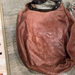 Leather Dean Bag Teardrop Round Handle Hobo Boho Two Tone Hippie Western Medium Brown Photo 5
