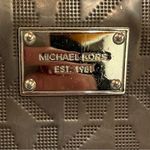 Michael Kors Pewter Dark Grey Mirror Metallic Leather MK Signature Zip Around Wallet Photo 2