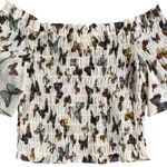 L'Agence Like New L’AGENCE Bexley Top Butterfly Print Off Shoulder Smocked XS Retail $260 Photo 9