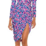 For Love & Lemons Annie Midi Dress Size XS Floral Long Sleeve Puff Open Back Blue Photo 0