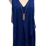 INC Women's Blue Ruffled V-Neck Hi-Low Sleeveless Party Dress S Photo 1
