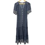 Faherty Orinda Maxi Dress M Blue Boho Tiered Cottagecore Festival Button Front Photo 2
