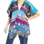 Desigual 💖  Maximalist Style Boho Southwestern Print Fleece Poncho w/Fringe Photo 0