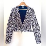 Sunday best Print Floral Women Cropped Tie Front Blue & White XS Long Sleeve Photo 0