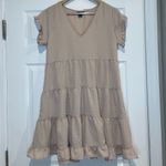 Style House Women's  Cream V-Neck Baby Doll Ruffle Swing Dress Size Medium Photo 3