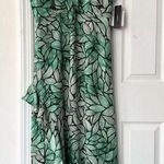 Lulus Lulu’s Green Black White Vacation Mood Leaf Print Ruffle High Slit Maxi Dress XL Photo 0