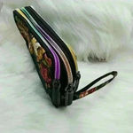 Floral Print Navy Blue Base Small Purse or Makeup Cosmetic Wristlet Photo 2