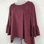 Bryn Walker  Fran Top Faux Suede Bell Sleeve Lagenlook Maroon Size Small Photo 0