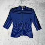 Joseph Ribkoff  Shirt Womens‎ 10 Blue Black Striped Ruched Zip Up Modern Retro Photo 1