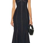 Alice + Olivia  Natacha Godet Maxi Denim Dress in Dark Rinse 4 Photo 5