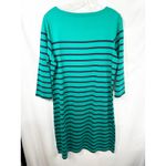 L.L. Bean Medium Dress Striped Boat Neck 3/4 Sleeve Shift Knit Green Navy 1771 Photo 1