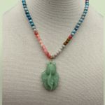 Artisan  Fish Jade Pendant Larimar And Jade Beaded Necklace Photo 2
