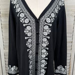 Cynthia Rowley  Women's Embroidered Boho Button Front Cardigan Black/White-XL Photo 0