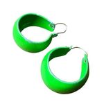 Vintage Womens Retro Hoop Earrings 70s 80s Neon Green Metal Photo 0