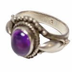 Sterling Silver 925  Oval Amethyst Gemstone Cabochon Ring Size 5 Vintage Women’s Photo 4